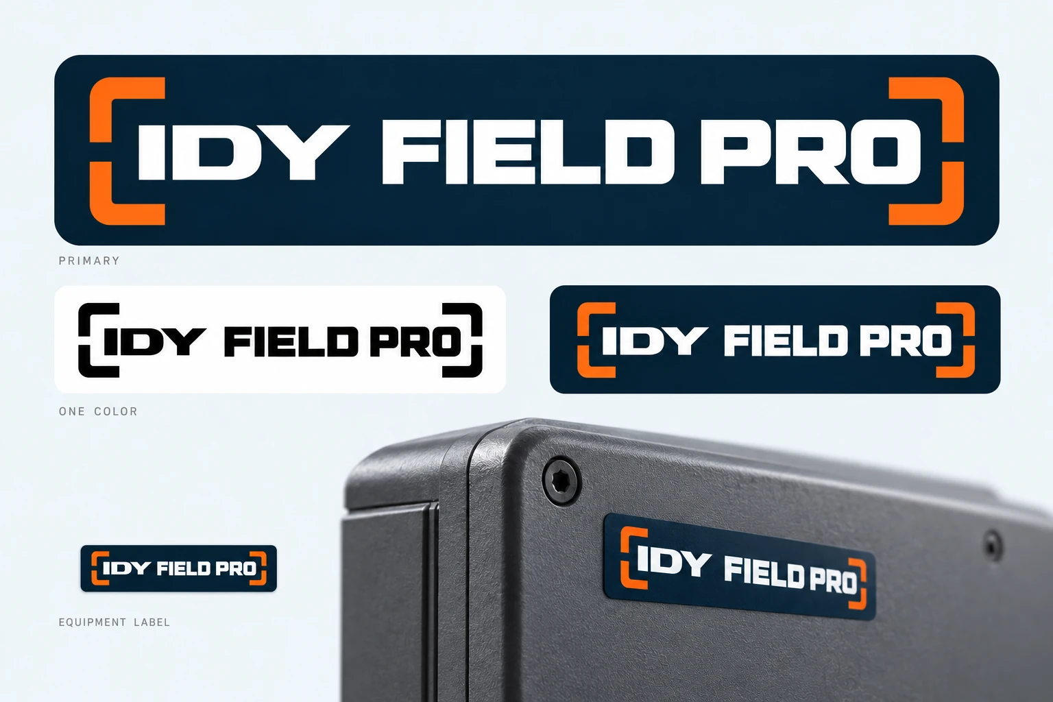 IDY FIELD PRO identity, monochrome treatment and illustrative enclosure label application